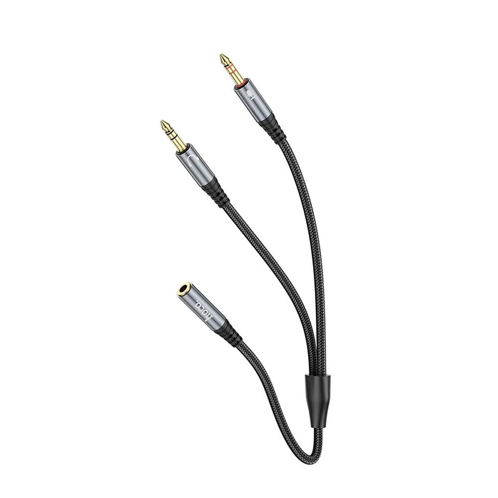 Φωτογραφία προϊόντος: Cable AUX 2in1 Jack 3,5 mm (female) to 2 x Jack 3,5 mm (male) Hoco 0,25 m UPA21 metal gray