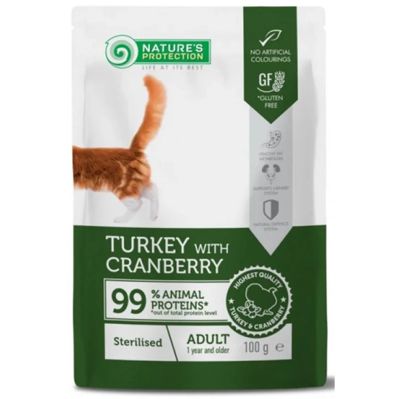 Φωτογραφία προϊόντος: Nature's Protection Nature s Protection Adult Cat Sterilised με Γαλοπούλα + Cranberry 100g