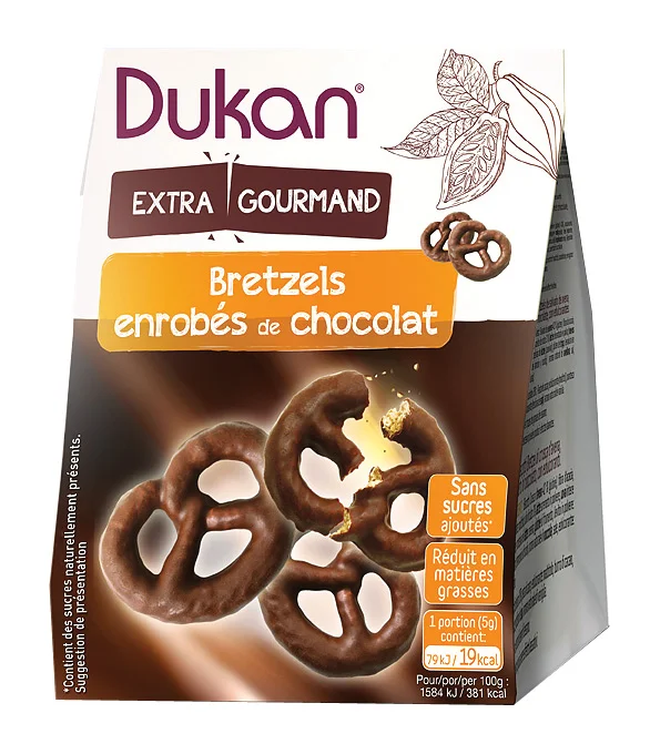Φωτογραφία προϊόντος: Pretzels βρώμης με επικάλυψη σοκολάτας Dukan 100g