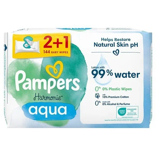 Φωτογραφία προϊόντος: Pampers PROMO PACK Harmonie Aqua Wipes, Μωρομάντηλα 3x48τμχ (144τμχ).