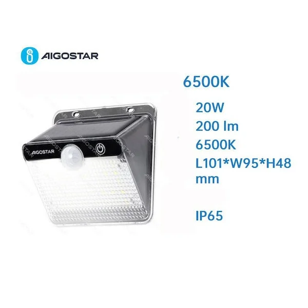 Φωτογραφία προϊόντος: OEM Aigostar Led Επιτοίχιο Ηλιακό Φωτιστικό 20W 200lm IP65