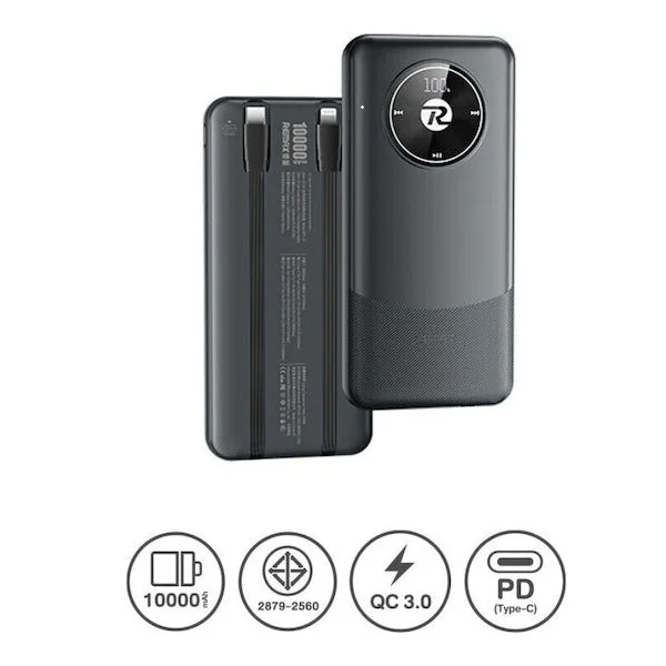 Φωτογραφία προϊόντος: OEM Remax Energy Eye Fast RPP-37 Power Bank 10000mAh με Θύρα USB-A και Θύρα USB-C Power Delivery Μαύρο