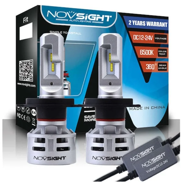 Φωτογραφία προϊόντος: OEM NovSight Λάμπες Αυτοκινήτου H4 Canbus LED 6500K Ψυχρό Λευκό 12-24V 60W 2τμχ