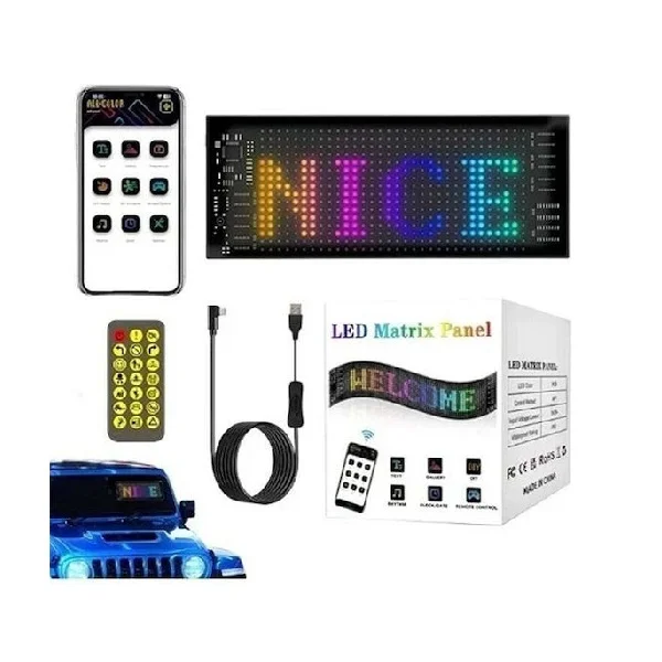 Φωτογραφία προϊόντος: OEM Εύκαμπτη Led Οθόνη Πάνελ Αυτοκινήτου Προσαρμοσμένου Κειμένου Κινούμενης Εικόνας 16×32 Pixel 5v 70x173mm Bluetooth Τηλεχειρισμό Jn-2853-106 Rgb