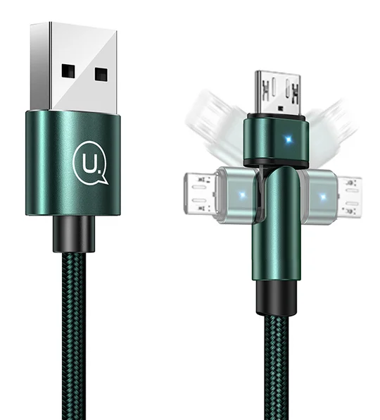 Φωτογραφία προϊόντος: USAMS καλώδιο Micro USB σε USB SJ478, περιστρεφόμενο, 2A, 1m, πράσινο