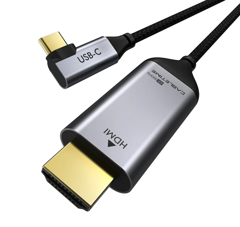 Φωτογραφία προϊόντος: CABLETIME καλώδιο USB-C 90 Degree σε HDMI C160, Coaxial, 4K, 1.8m, μαύρο