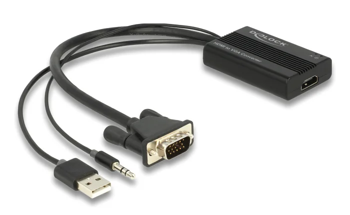 Φωτογραφία προϊόντος: DELOCK αντάπτορας HDMI σε VGA + 3.5mm/USB 64172, 1080p, 25cm, μαύρος