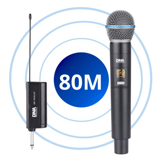 Φωτογραφία προϊόντος: DNA BAT VOCAL SET wireless system battery-powered handheld microphone receiver UHF 518-542 MHz anti-roll ring adapter jack 6.35 mm - jack 3.5 mm 2x windscreen