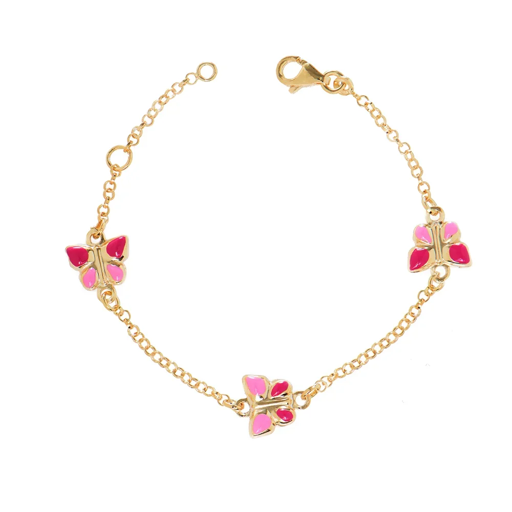 Φωτογραφία προϊόντος: Peach Jewelry Βραχιόλι Παιδικο από Επιχρυσωμένο Ασήμι 925 με Πεταλούδες με Ροζ Σμάλτο