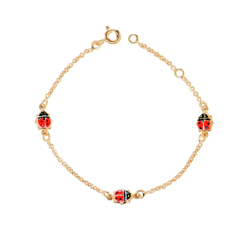 Φωτογραφία προϊόντος: Peach Jewelry Παιδικό Βραχιόλι από Επιχρυσωμένο Ασήμι 925 με Πασχαλίτσες με Κόκκινο Σμάλτο