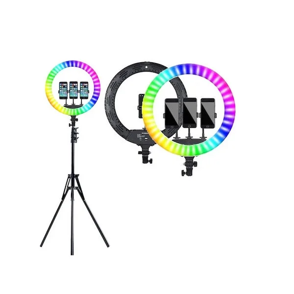 Φωτογραφία προϊόντος: OEM Ring Light RGB Led Ring Light with 3 mobile holders 45cm με Τρίποδο Δαπέδου και Βάση για Κινητό MJ45