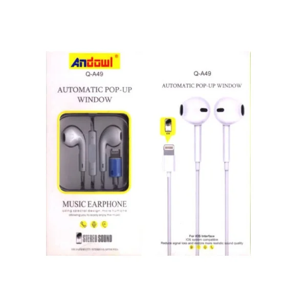 Φωτογραφία προϊόντος: Andowl Q-A49 In-ear Handsfree με Βύσμα Lightning Λευκό 25153884