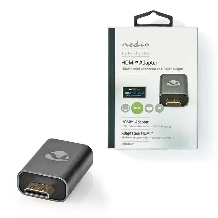Φωτογραφία προϊόντος: NEDIS Αντάπτορας High Speed HDMI with Ethernet, HDMI mini αρσ. - HDMI θηλ, με επίχρυσες επαφές σε γκρι χρώμα.