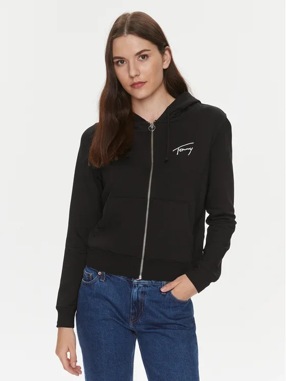Φωτογραφία προϊόντος: Tommy Hilfiger - Reg Signature Zip Thru Γυναικεία Ζακέτα με Κουκούλα DW0DW17338-BDS Μαύρο