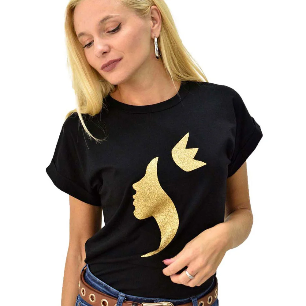 Φωτογραφία προϊόντος: First Woman T-shirt με τύπωμα πρόσωπο και στέμμα / Μαύρο