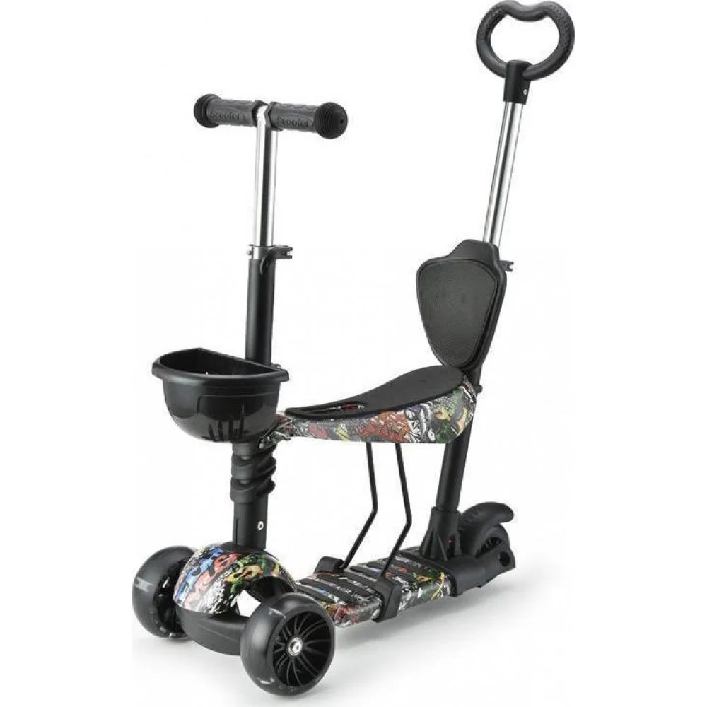 Φωτογραφία προϊόντος: Cangaroo Πατίνι Scooter 3in1 Pixy Τρίτροχο με Κάθισμα και Λαβή Γονέα Black 3800146226060