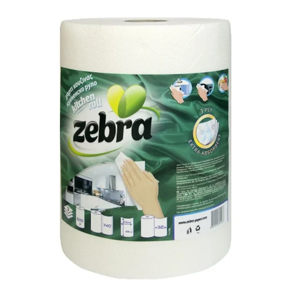 Φωτογραφία προϊόντος: OEM Zebra Χαρτί Κουζίνας Ρολό 3 Φύλλων 8 Συσκευασίες (500gr/Ρολό)