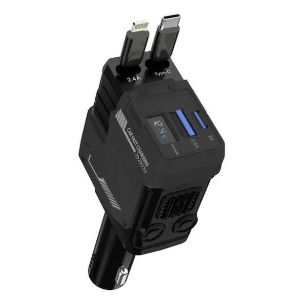 Φωτογραφία προϊόντος: OEM Andowl Qc799 4in1 Car Charger Φορτιστής Αυτοκινήτου 120W με μία Θύρα: 1xType-C μαζί με Καλώδιο Lightning / Type-C Μαύρο Χρώμα