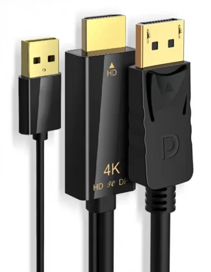 Φωτογραφία προϊόντος: POWERTECH καλώδιο DisplayPort σε HDMI PTH-104, USB, 4K, 1.8m, μαύρο