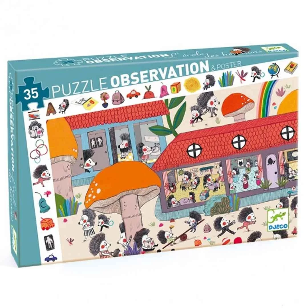 Φωτογραφία προϊόντος: 07595 Djeco Puzzle Παζλ Παρατήρησης Σχολείο Σκαντζόχοιρων 35 Τεμάχια