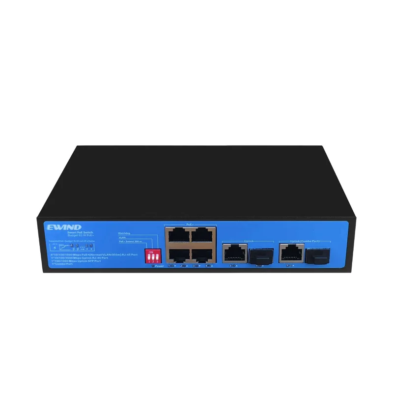 Φωτογραφία προϊόντος: Ethernet Switch Ewind EW-S1907CG-AP 4x10/100/1000Mbps + 1x1000Mbps RJ45 Port+1x1000Mbps SFP Port+ 1xCombo Port Gigabit PoE Switch