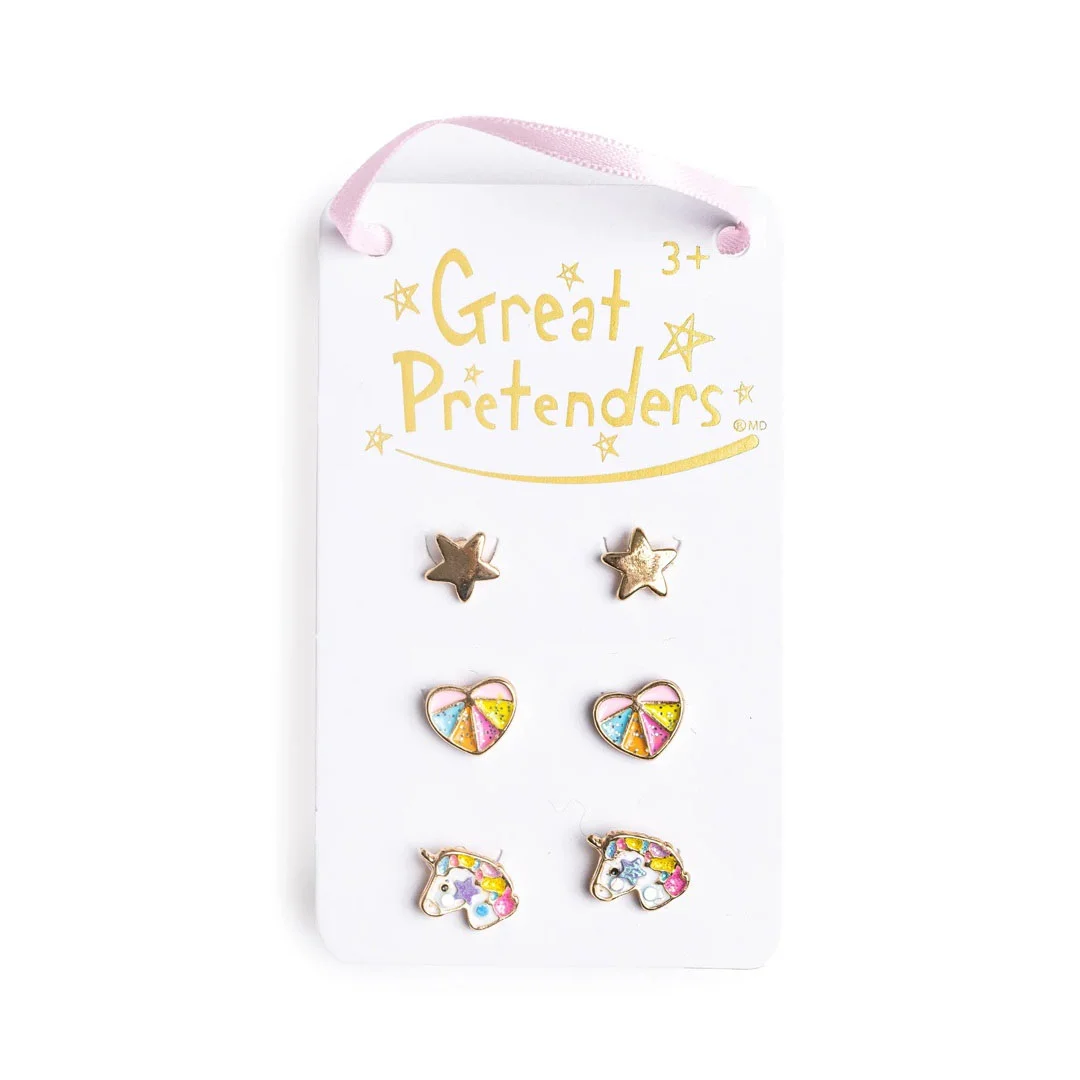 Φωτογραφία προϊόντος: 90608 Great Pretenders Σετ 3 ζεύγη σκουλαρίκια Αστέρι Καρδιά Μονόκερος