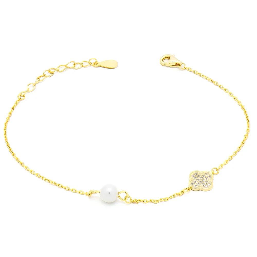 Φωτογραφία προϊόντος: Peach Jewelry Βραχιόλι Σταυρό από Επιχρυσωμένο Ασήμι 925 με Μαργαριτάρι