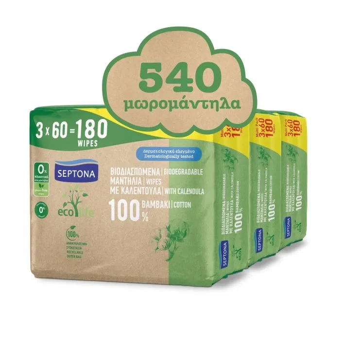 Φωτογραφία προϊόντος: Septona Ecolife Μωρομάντηλα χωρίς Οινόπνευμα & Parabens 9x60τμχ