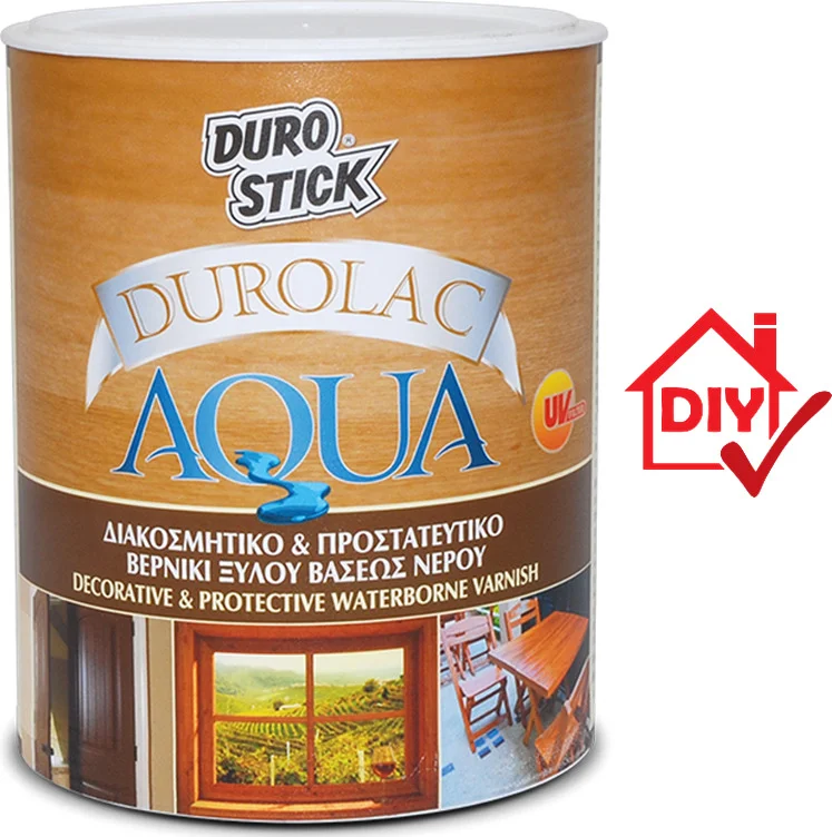 Φωτογραφία προϊόντος: Durostick Διακοσμητικό Και Προστατευτικό Βερνίκι Ξύλου Durolac Aqua Σατινέ 0.75lt Διάφανο