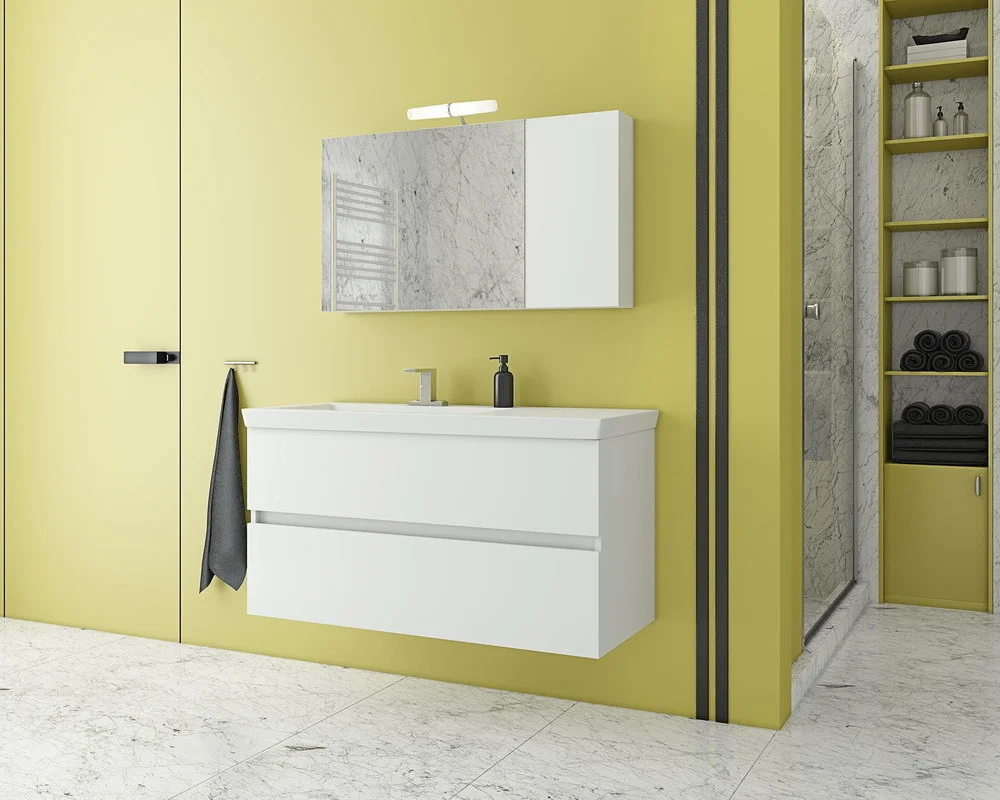 Φωτογραφία προϊόντος: Luxus 100 White Έπιπλο Μπάνιου Κρεμαστό 100cm Σετ με νιπτήρα και καθρέφτη Λευκό