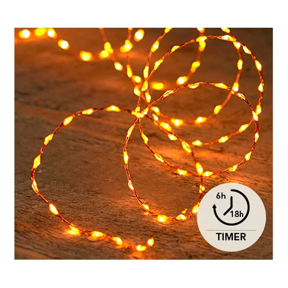 Φωτογραφία προϊόντος: Ecobags Λαμπάκια Μπαταρίας chain 132 micro led L2 m με Χάλκινο Σύρμα Θερμό Λευκό Φώς timer 6/18H
