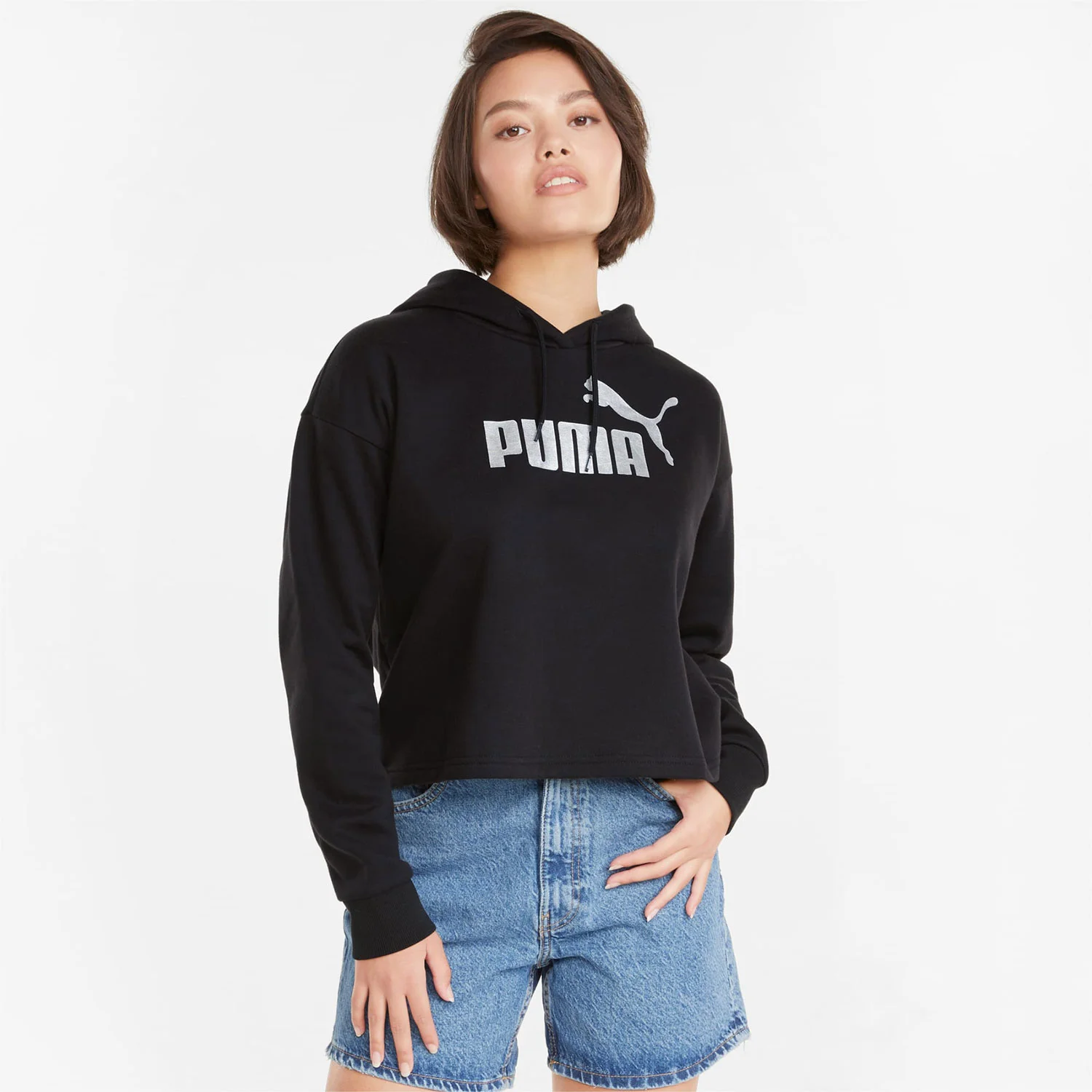 Φωτογραφία προϊόντος: PUMA ESSENTIALS+ CROPPED METALLIC LOGO HOODIE ΜΑΥΡΟ