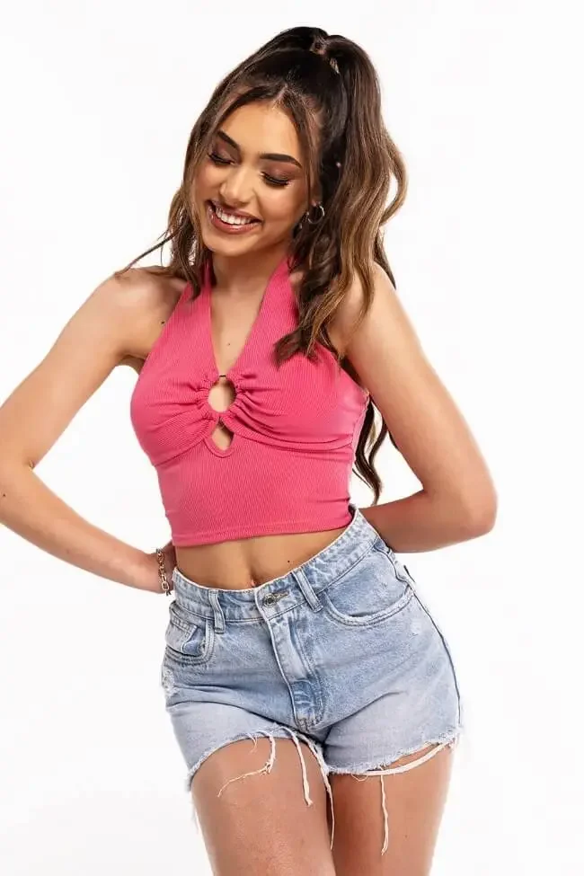 Φωτογραφία προϊόντος: Luigi - Crop Top με Κρίκο & Δέσιμο στο Λαιμό 3849908 Φούξια