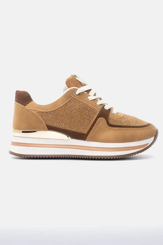 Φωτογραφία προϊόντος: Luigi - Γυναικεία Sneakers σε Συνδυασμό Χρωμάτων με Strass 3885718 Κάμελ