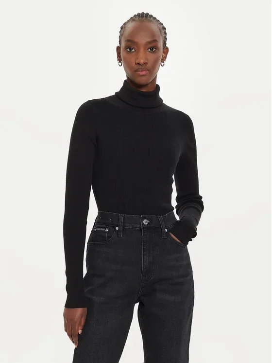 Φωτογραφία προϊόντος: Calvin Klein Jeans - Γυναικείο Ζιβάγκο Label Roll Neck Regular Fit J20J224225-BEH Μαύρο
