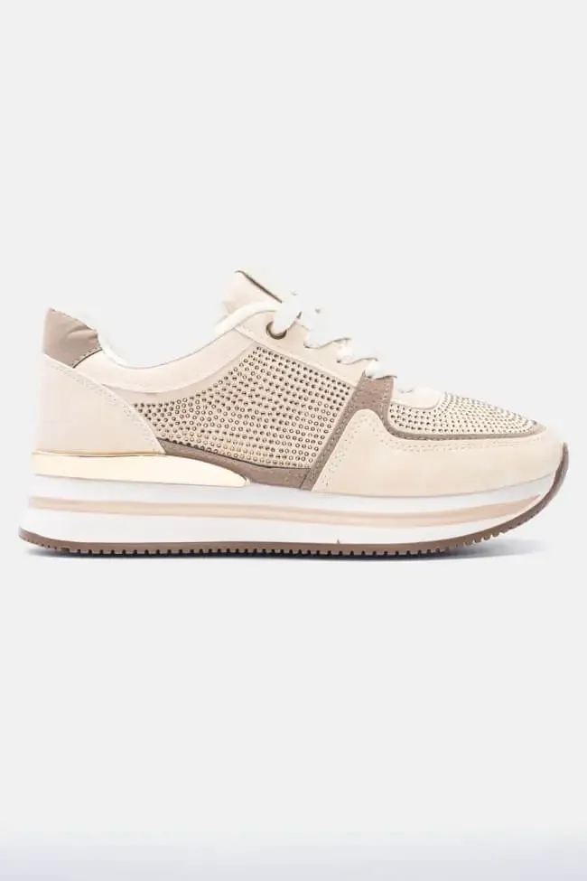 Φωτογραφία προϊόντος: Luigi - Γυναικεία Sneakers σε Συνδυασμό Χρωμάτων με Strass 3885702 Μπεζ