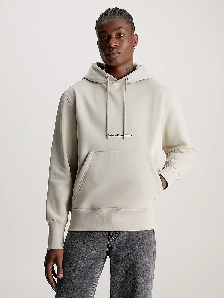Φωτογραφία προϊόντος: Calvin Klein - Ανδρικό Φούτερ με Κουκούλα και Τσέπες Institutional J30J322894-PED Μπεζ