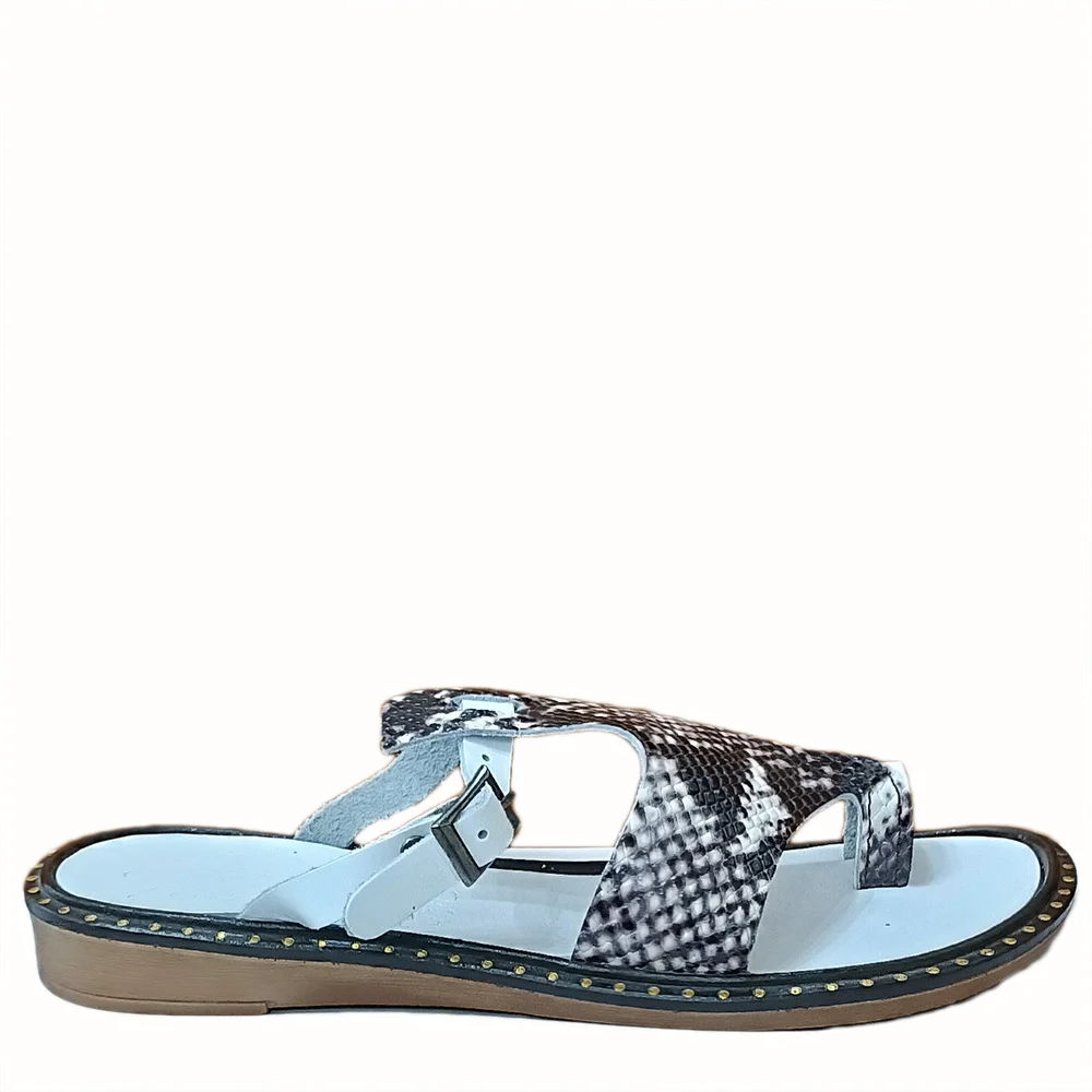 Φωτογραφία προϊόντος: Safe Step Thileon Δερμάτινα Snake Print Sliders Ζ-016 / Λευκό