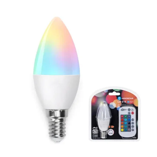 Φωτογραφία προϊόντος: OEM Aigostar Ντουί Λάμπα LED για Ντουί E14 και Σχήμα C37 RGBW 470lm Dimmable 105393