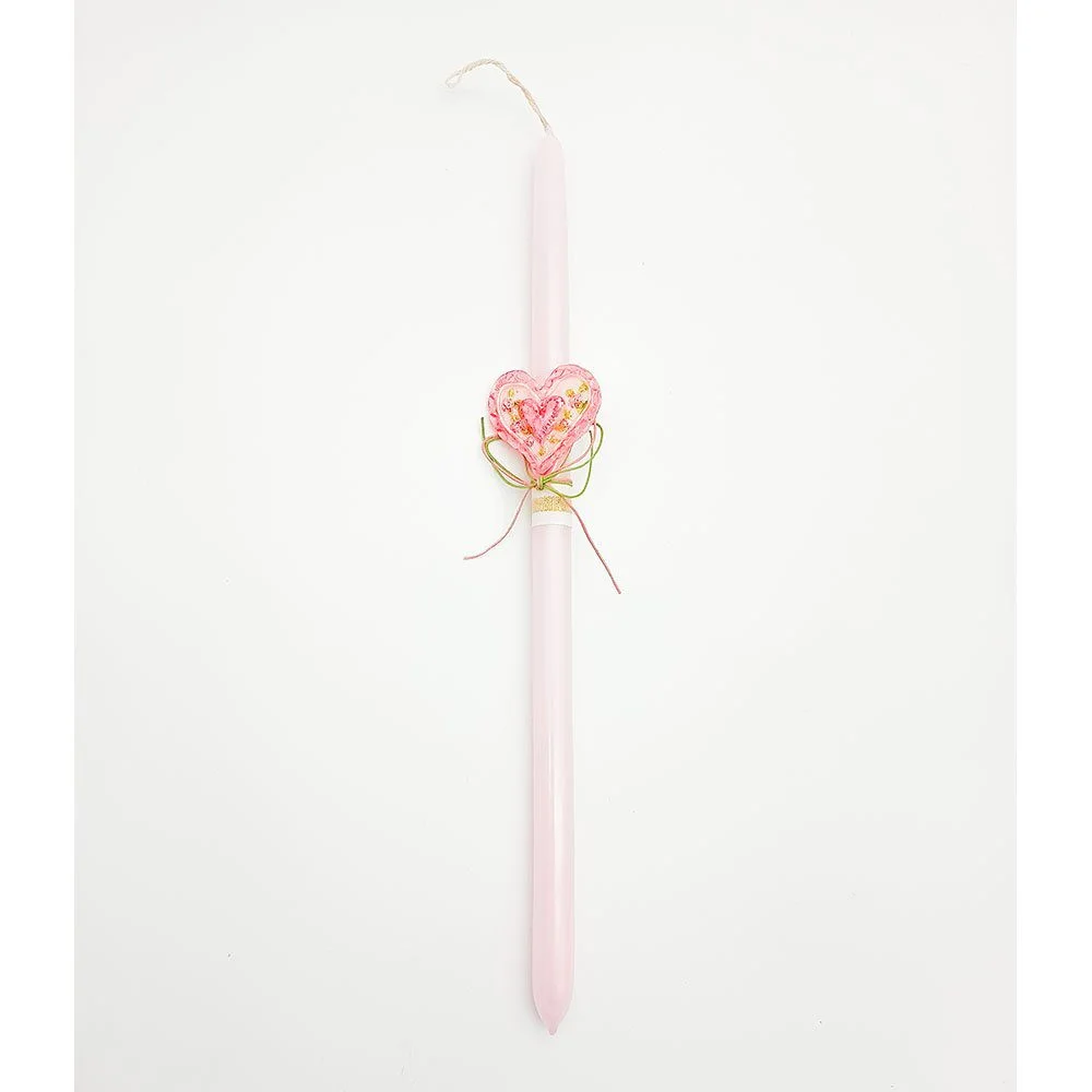 Φωτογραφία προϊόντος: Manos Candles Πασχαλινή Λαμπάδα Περλέ με Καρδούλα Ροζ 40εκ