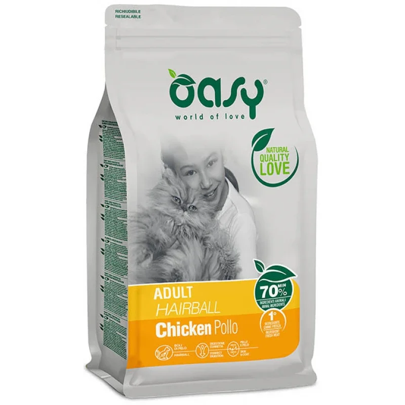 Φωτογραφία προϊόντος: Oasy Cat Hairball Κοτόπουλο 1,5kg – Τροφή για Μείωση Τριχόμπαλας σε Ενήλικες Γάτες