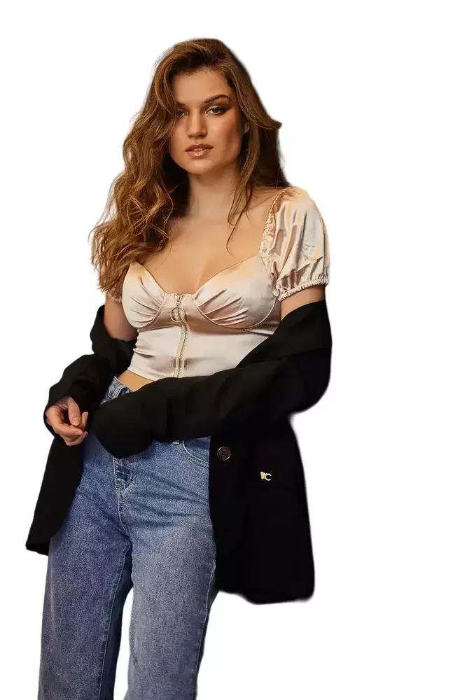 Φωτογραφία προϊόντος: Cento - Crop top σατινέ με φερμουάρ 1002900-400 Μπεζ