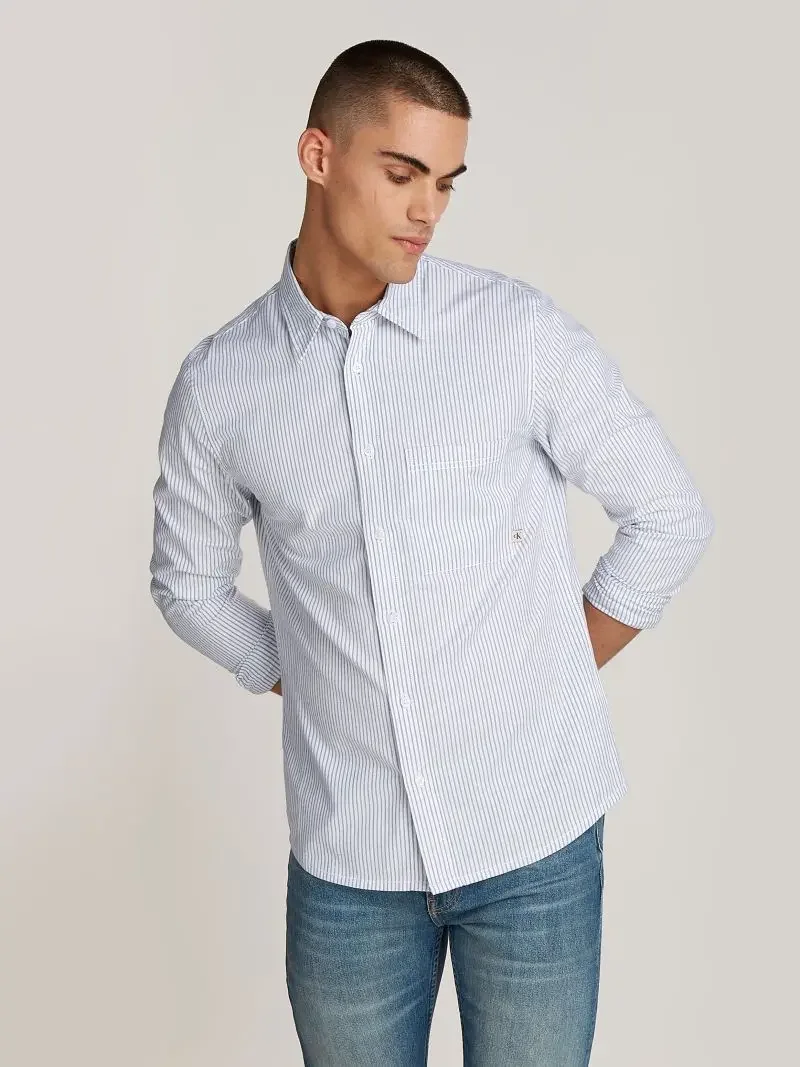 Φωτογραφία προϊόντος: Calvin Klein Jeans - Ανδρικό Πουκάμισο Μακρυμάνικo Oxford Regular Fit J30J326182-0FB Λευκό/Ριγέ