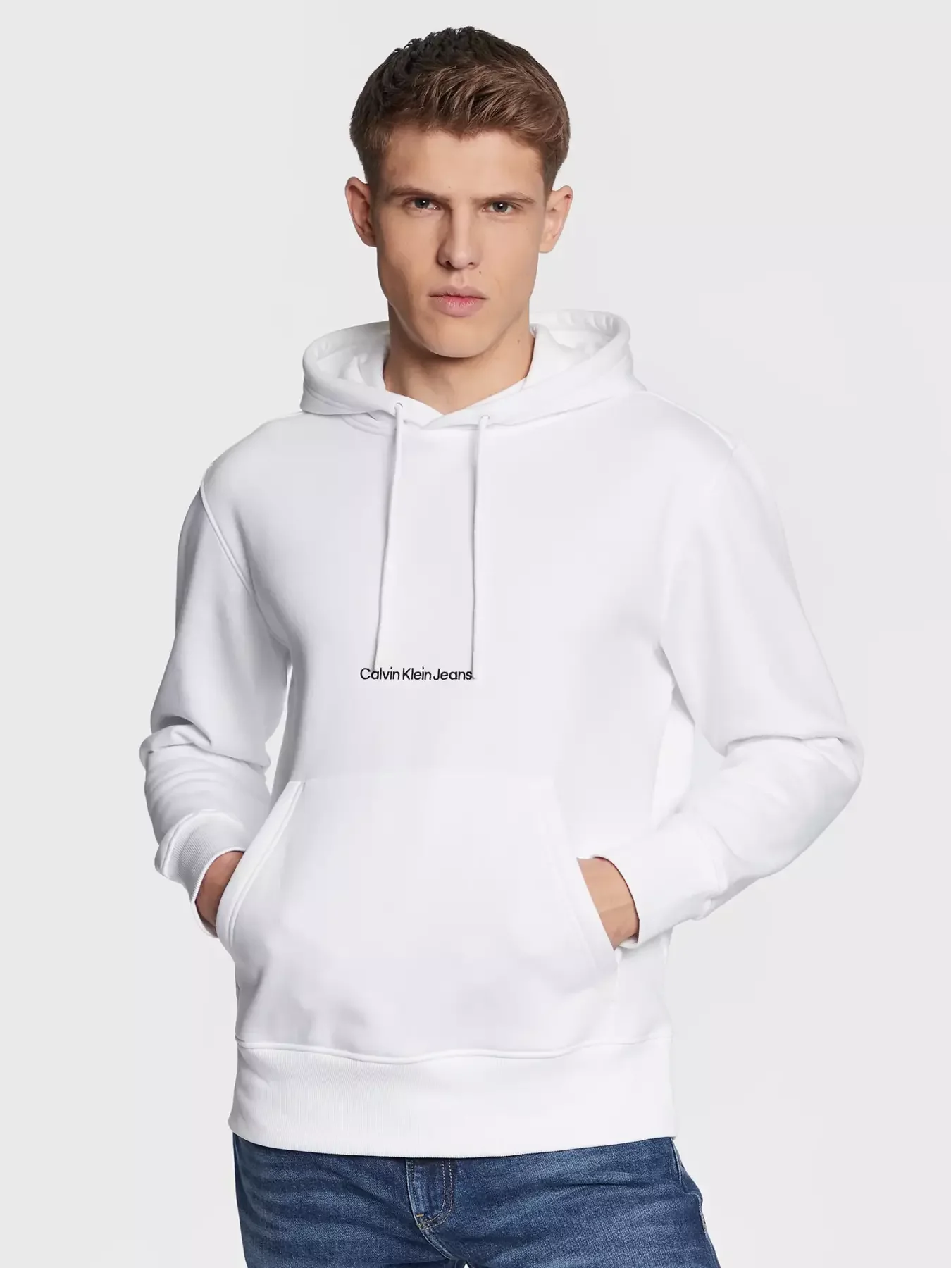 Φωτογραφία προϊόντος: Calvin Klein - Ανδρικό Φούτερ με Κουκούλα και Τσέπες Institutional J30J322894-YAF Λευκό