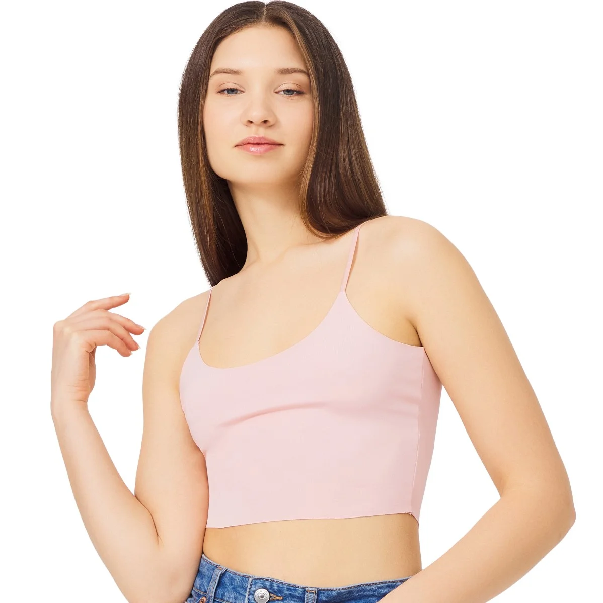 Φωτογραφία προϊόντος: Γυναικείο crop-top CottonHill με λεπτή τιράντα, απαλό ροζ