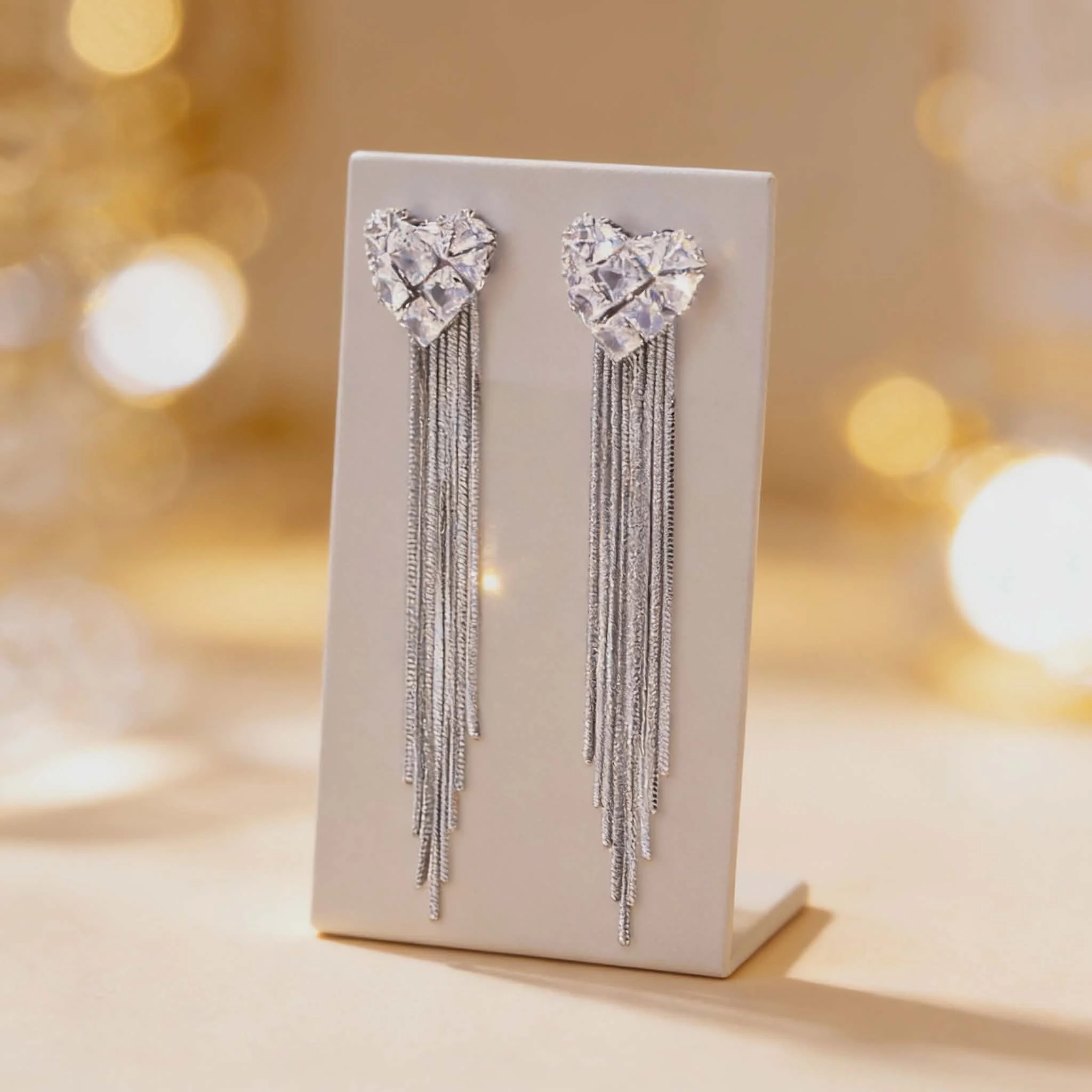 Φωτογραφία προϊόντος: LAVORE Silver Earrings with Crystal Heart & Chain Tassels