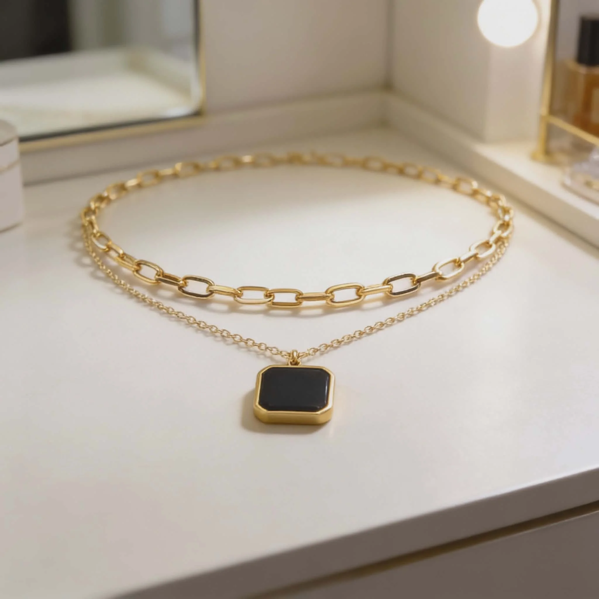 Φωτογραφία προϊόντος: LAVORE Double Chain Necklace with Black Pendant