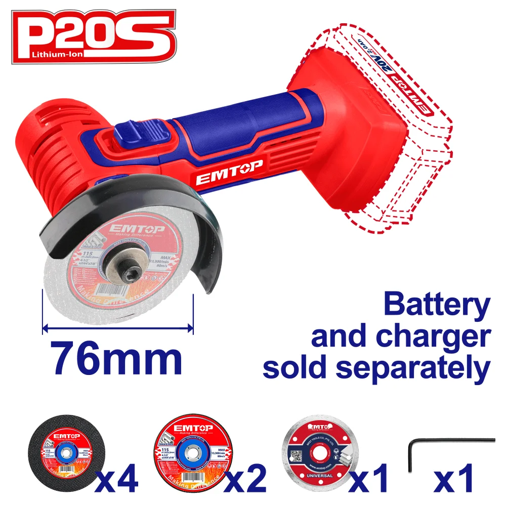 Φωτογραφία προϊόντος: EMTOP MINI ΓΩΝΙΑΚΟΣ ΤΡΟΧΟΣ 76mm 20V ΜΕ 7 ΔΙΣΚΟΥΣ ΚΟΠΗΣ/ΛΕΙΑΝΣΗΣ ELAG7601