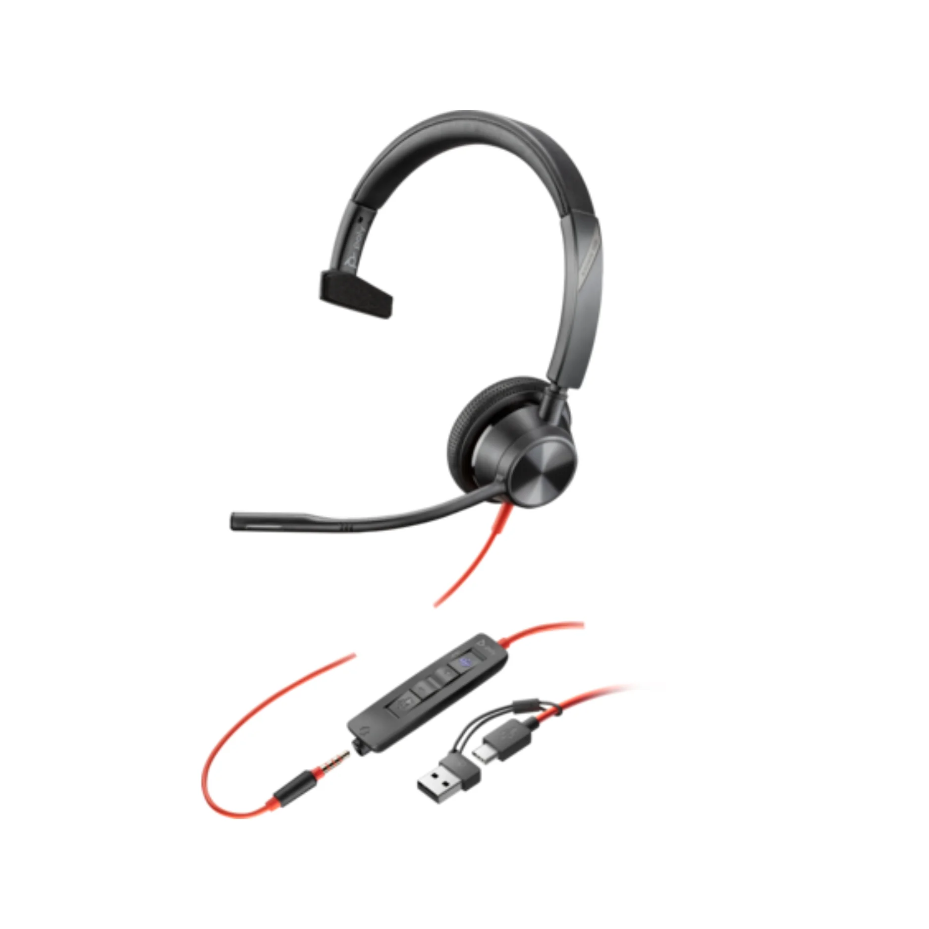 Φωτογραφία προϊόντος: POLY BLACKWIRE 3315 MONAURAL MS TEAMS CERTIFIED USB-C HEADSET + 3.5MM PLUG + USB-C/A ADAPTER (8X218AA)