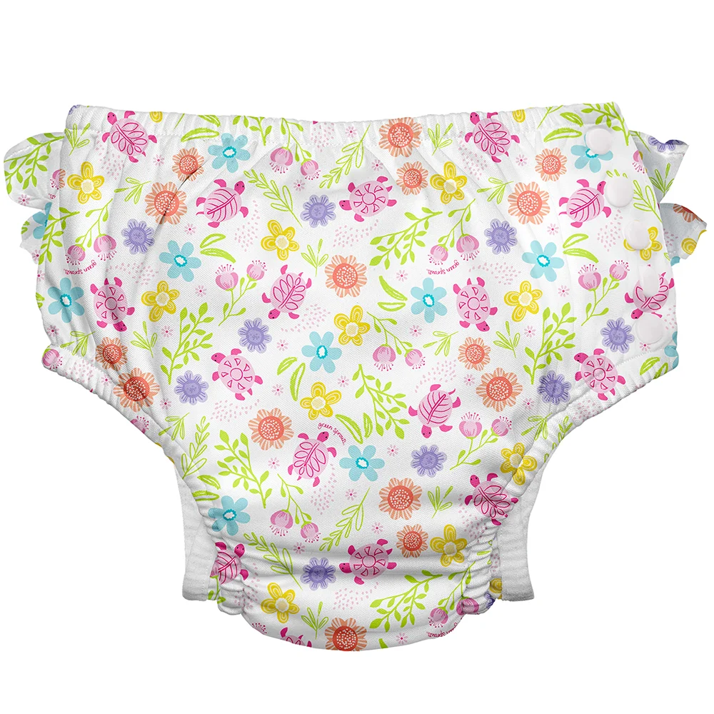 Φωτογραφία προϊόντος: Μαγιό πάνα Green Sprouts White Turtle Floral Eco snap